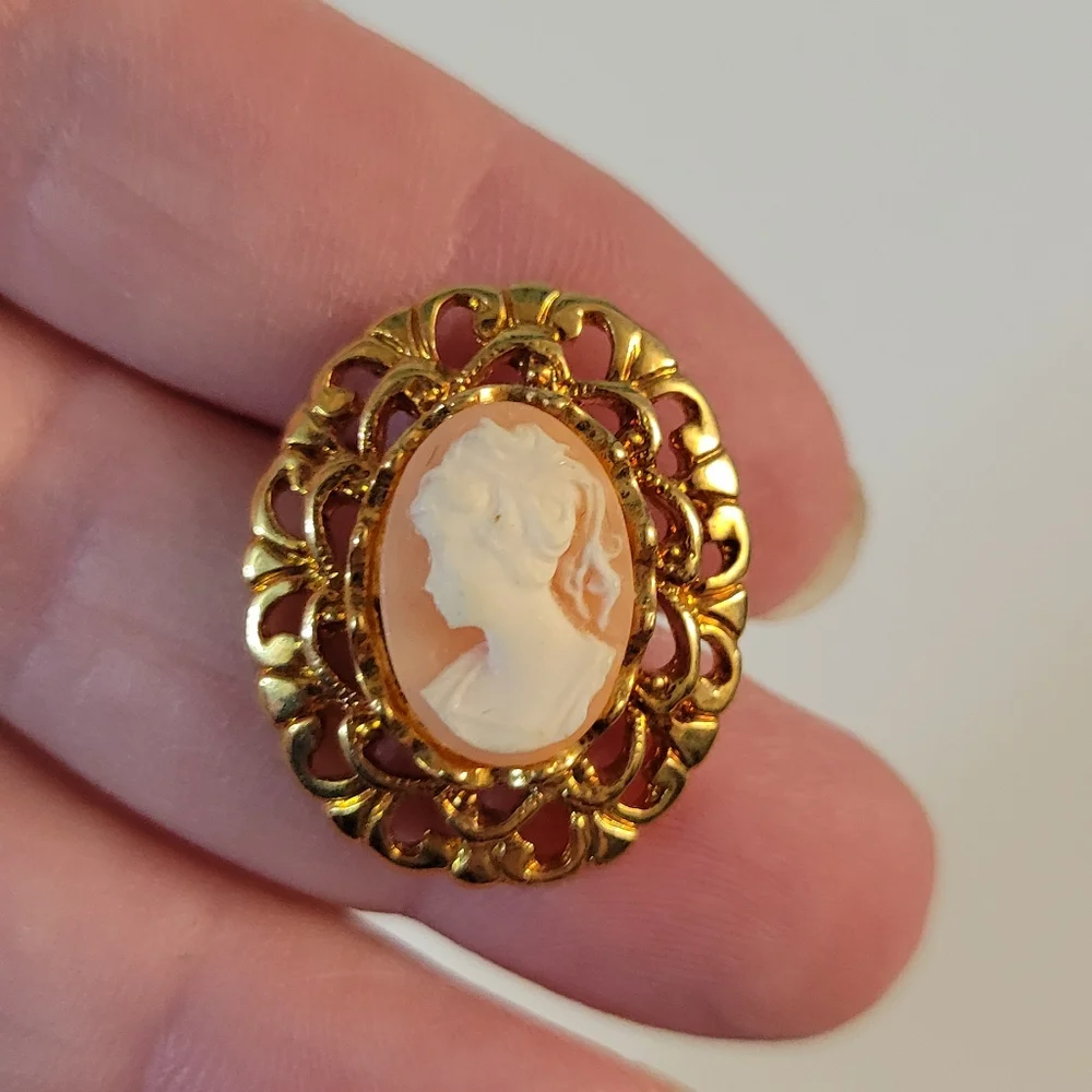 Cameo Pierced Earrings Goldtone